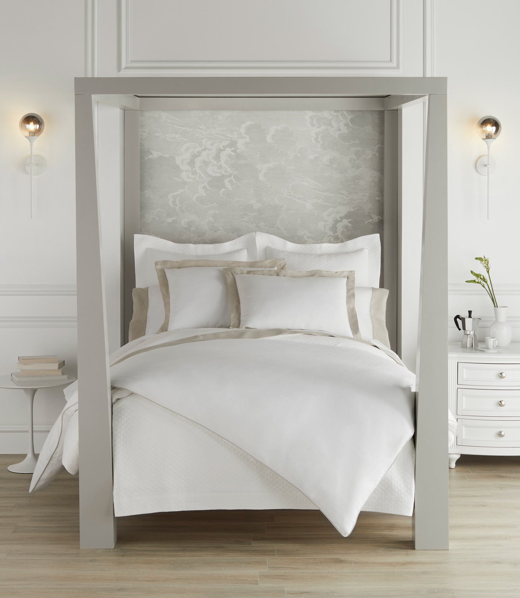 Oxford in White on Bed in White Room