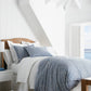 Blue coastal paisley duvet cover and shams on bed