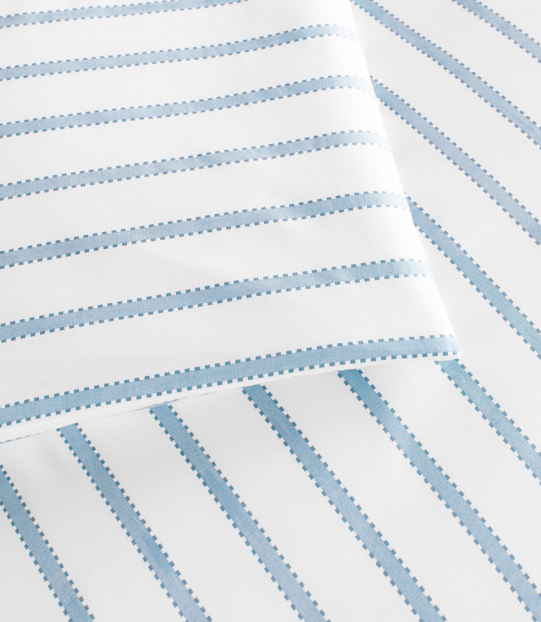 Products Ribbon Stripe Percale Sheet Set Denim Detail