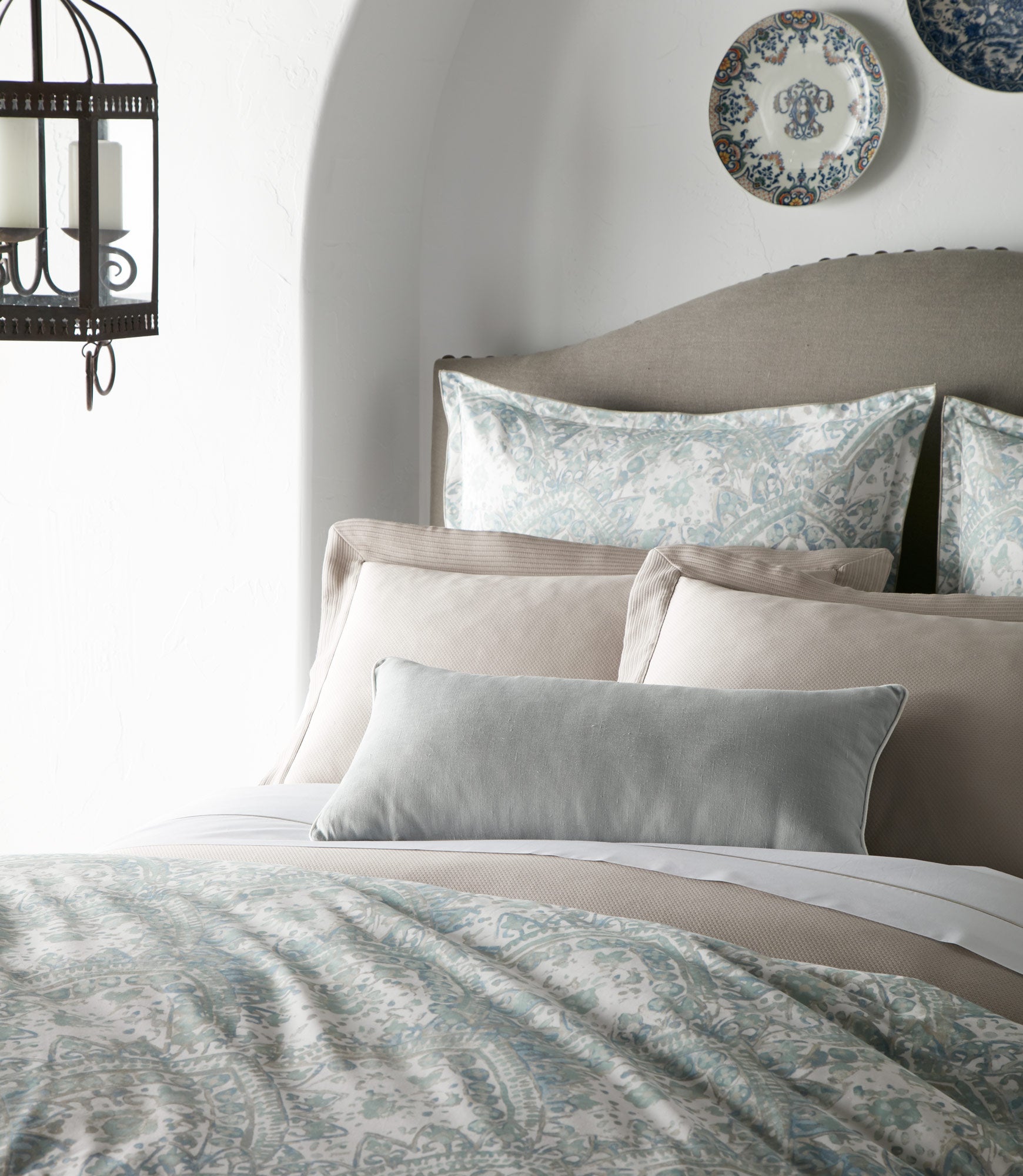 Seville Percale Duvet Cover and Shams in Bedroom Mineral