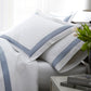 Soprano Trim Sateen Sheet Set Blue on Bed