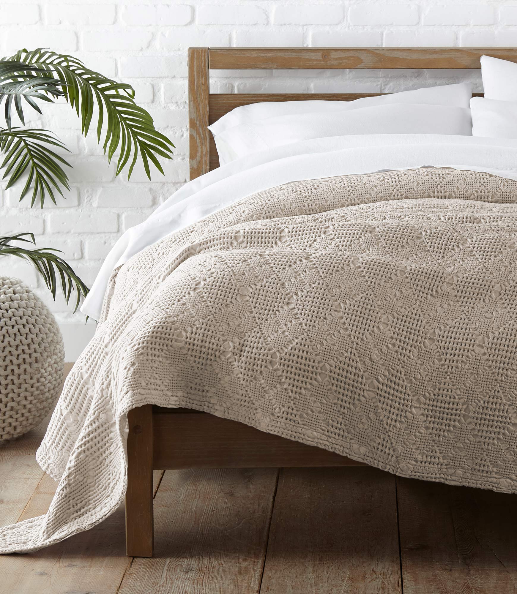 Textured Blanket Taupe on bed