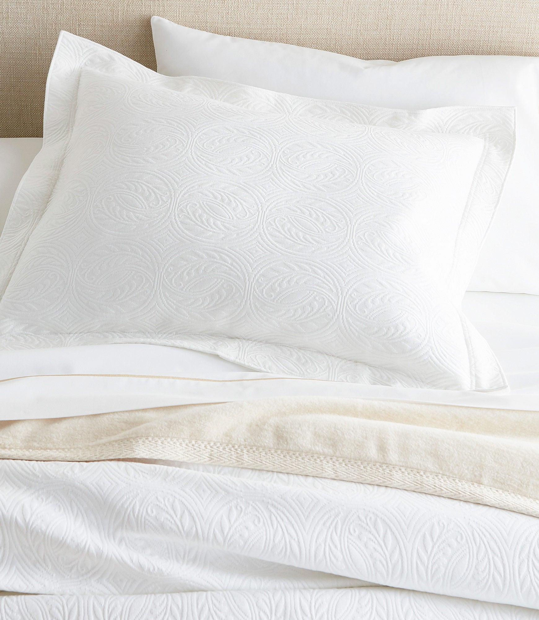 Vienna Sham on Bed White